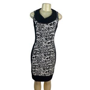 Joseph Ribkoff Sleeveless Black & White Patterned Dress W/ Cowl Neck Women Sz 8